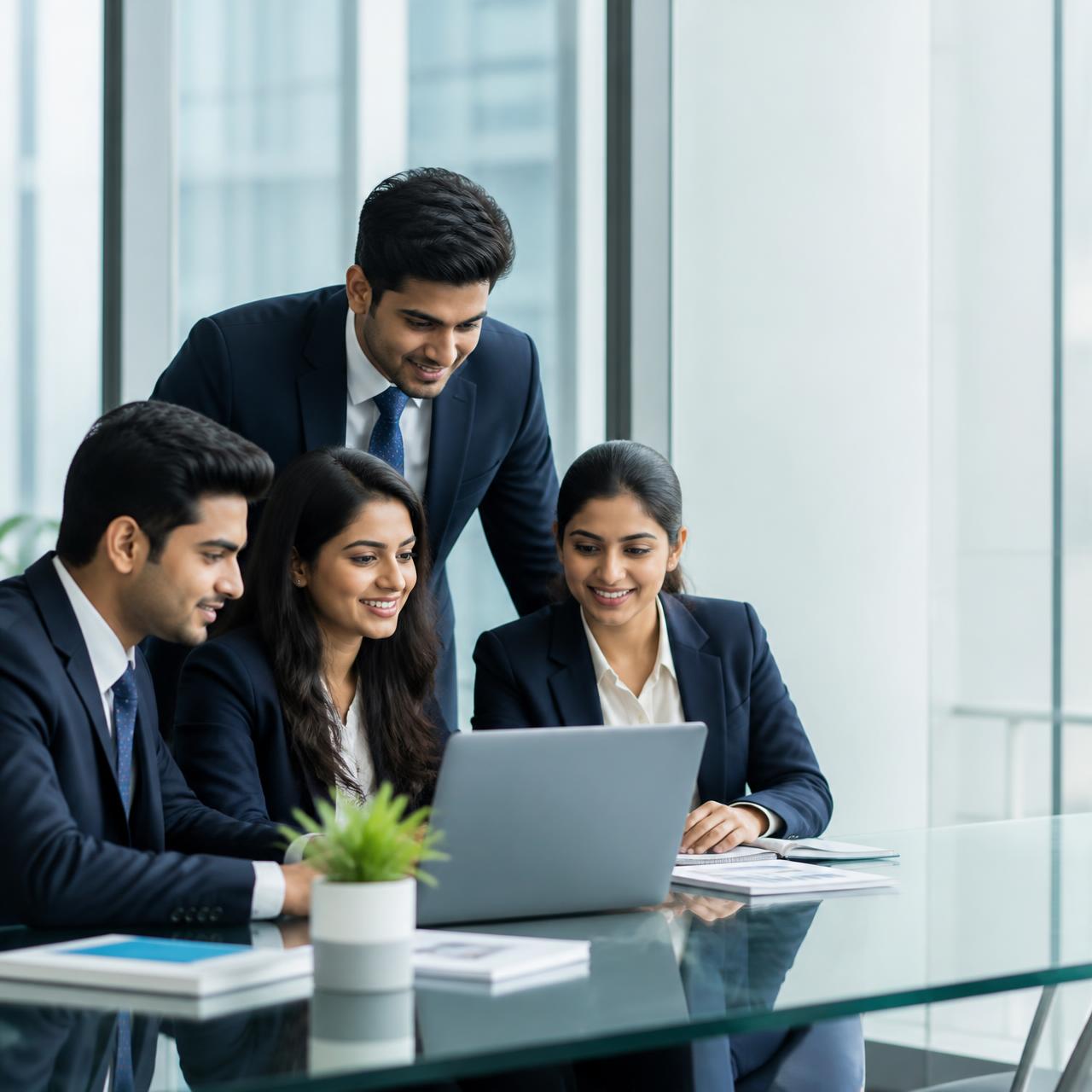 Management trainee candidates preparing for an assessment centre in a modern office