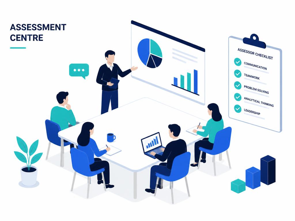 Illustration of an assessment centre group exercise with assessor checklist